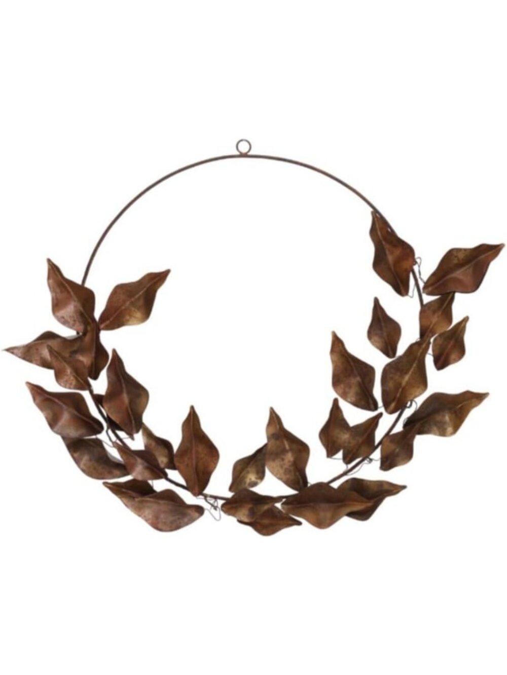 Antique Bronze Metal Leaf Wreath Wall Decor - 15" Rustic Home Accent Decor